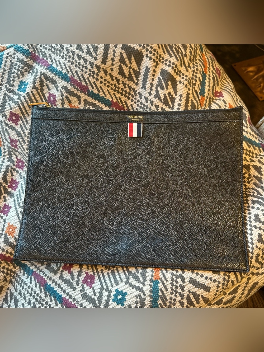 Thom Browne Black Pebble Grain Large Document Holder Zip Clutch